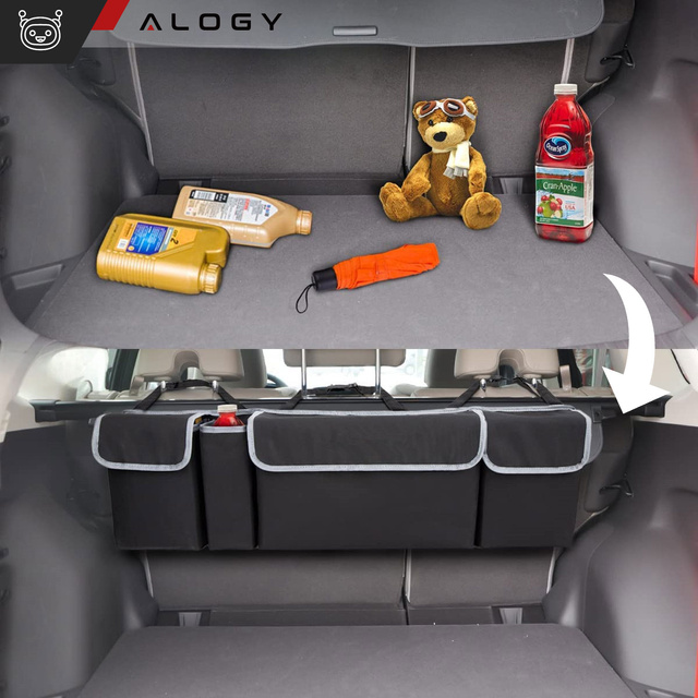 Auto-Organizer, Tasche für den Kofferraum des Autos, großer Kofferraum für den Sitz mit Klettverschluss, Alogy Black, 2x Kopfstützenhalterung