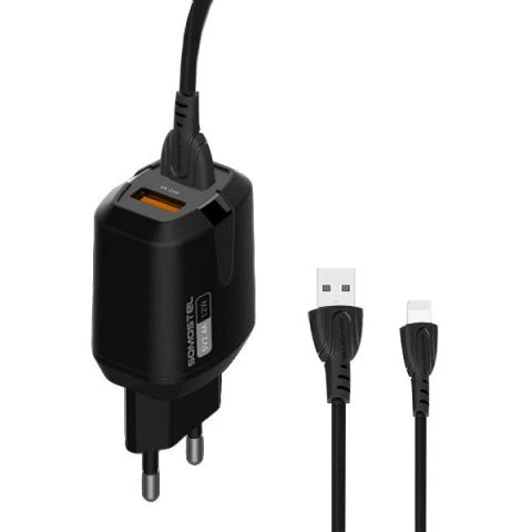 Wall charger 2x USB 2.4A iPhone cable SOMOSTEL 2400mA SMS-A139 Black