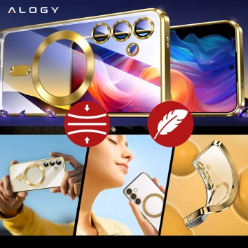 Pouzdro MagSafe pro Apple iPhone 16 Pro Max Alogy Glamour Pouzdro luxusního prstenu zlaté-průhledné