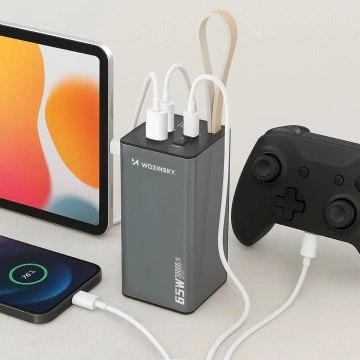 Powerbank Wozinsky K65+ 30000mAh 65W USB-C/USB-A Szary