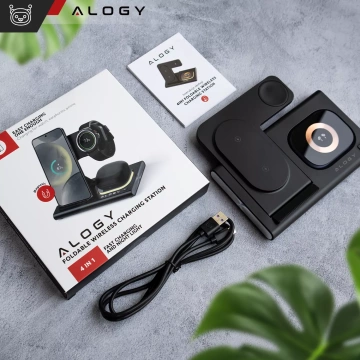 Mag Safe 3v1 Qi 18W bezdrátová indukční nabíječka pro iPhone, Apple Watch, stojánek nabíjecí stanice AirPods Alogy černá