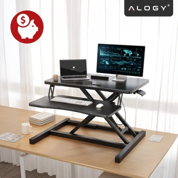 Standing desk with pneumatic lift 60×80 cm - height adjustment 11–51 cm, two-level, foldable, ideal for home office - Alogy LiftDesk™ Black