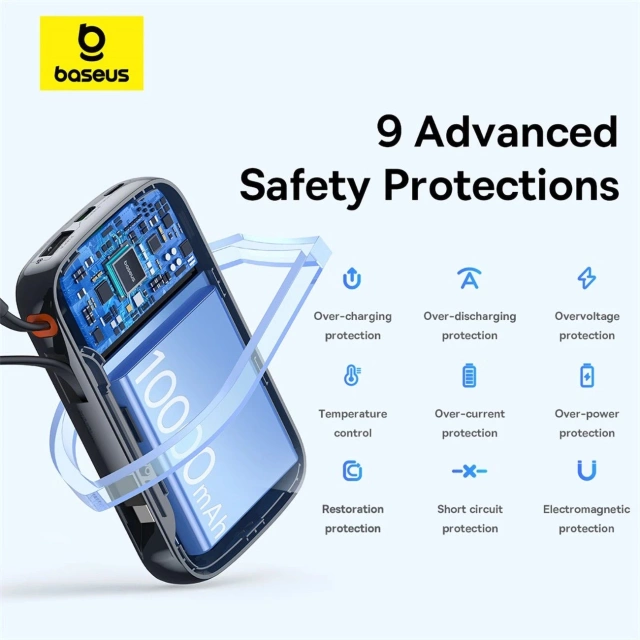 Powerbanka Baseus Qpow Pro 10000mAh 22,5W s vestavěným USB-C kabelem a displejem - černá