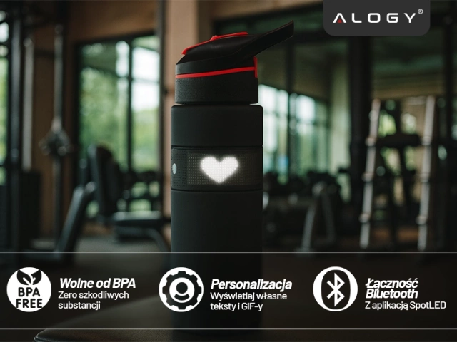 Розумна пляшка для напоїв Alogy FitBottle™ 800 мл зі світлодіодним дисплеєм та Bluetooth-з'єднанням, трубочка, мотивуюча, багаторазова - чорна