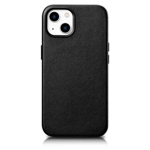 Kožený kryt iCarer Case pro iPhone 14 Plus z pravé kůže černý (kompatibilní s MagSafe)