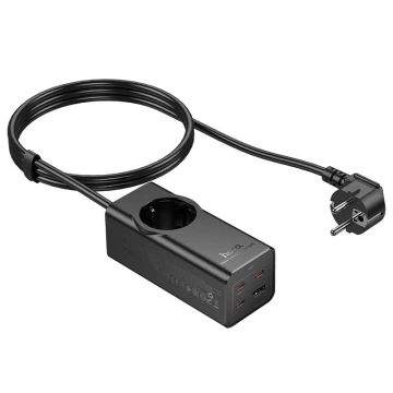 Hoco NS9 Ladekabel Verlängerung 2m 67W 1x230V USB-C 3x USB-A Schwarz