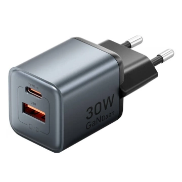 Зарядний пристрій GaN Vention USB-C USB-A 30 Вт сірого кольору