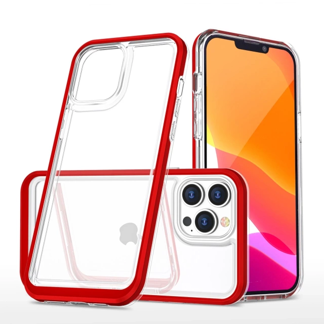 Clear 3in1 case for iPhone 13 Pro Max gel cover with frame red