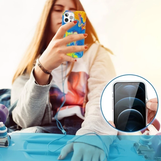 Farebné puzdro Kingxbar Watercolor Series pre iPhone 12 Pro Max žlto-modré