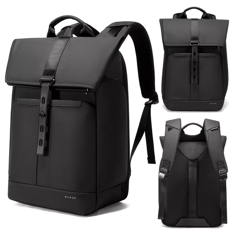 Bange Wasserdichter Rucksack für Laptops bis 15,6 Zoll, 43 x 30 x 18 cm, ideal für Stadt, Reisen, Arbeit und Flugreisen, für Damen und Herren, Schwarz