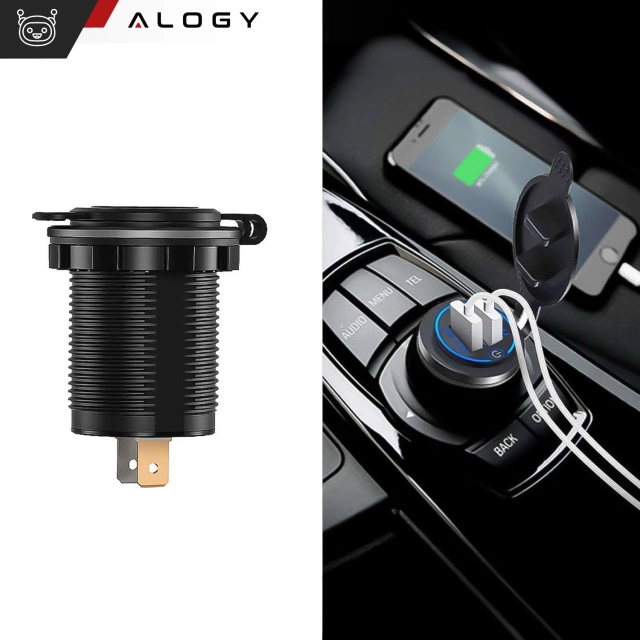 Napájací zdroj nabíjačky do auta / motorky Alogy konektory 2x USB QC 3.0 LED