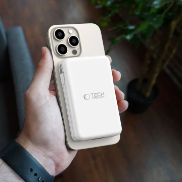 Magnetická power banka s káblom PB31 Lifemag Magsafe Power Bank 10000 mAh (Type C Lightning) Biela