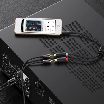 Uzelený audio adaptér jack 3,5mm samec na 2xRCA samice kabel 0,25m šedý (AV109)