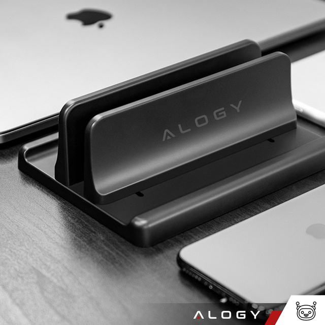 Vertical stand for laptop phone tablet 3in1 organizer holder adjustable desk stand Alogy black