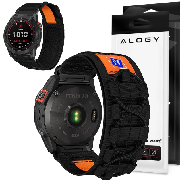 Нейлоновий ремінь для Garmin Fenix 5x / 6x / 7x / Pro / Descent / Tactix / Enduro (26 мм) Alogy Nylon Band Black
