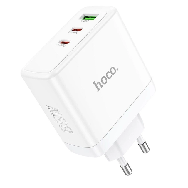 HOCO 2 x Type C USB A QC PD 65W GaN nástenná nabíjačka Biela