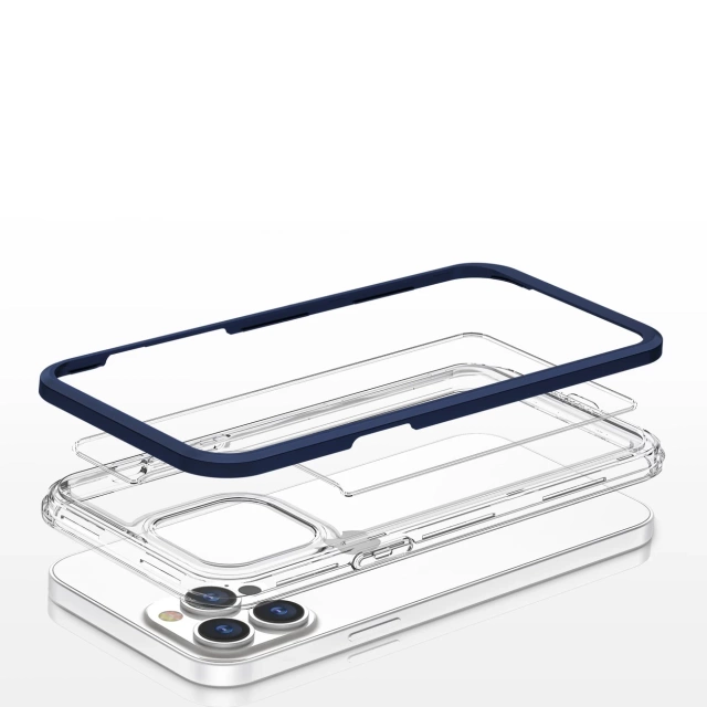 Clear 3in1 case for iPhone 13 Pro Max gel cover with frame blue