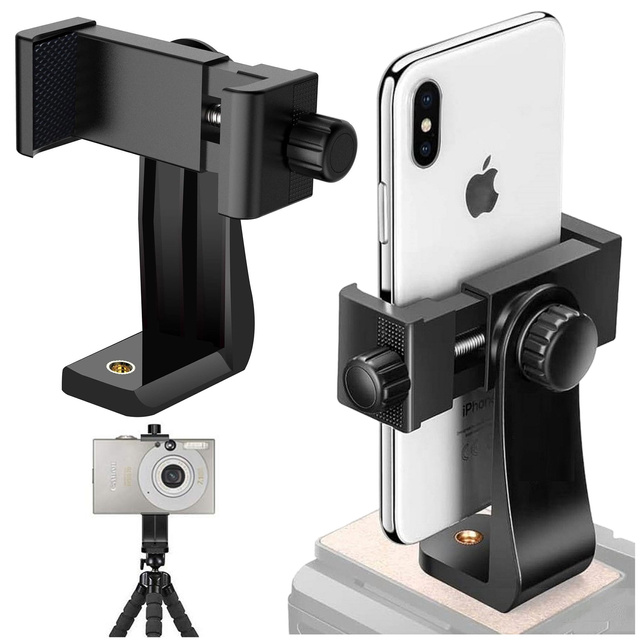 Držák telefonního adaptéru pro selfie tyč stativ 1/4 otočný o 360 univerzální Alogy černý