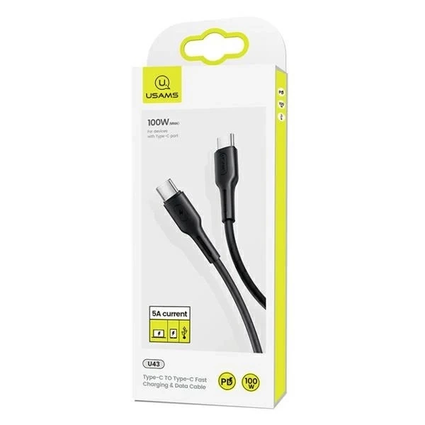 USAMS Cable U43 USB-C to USB-C 100W PD Fast Charge 5A 1.2m чорний