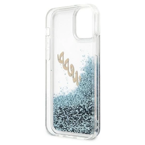 Guess GUHCP12LGLVSBL iPhone 12 Pro Max 6,7" niebieski/синій жорсткий чохол Glitter Vintage Script