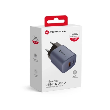 Nabíječka FORCELL F-ENERGY GaN Typ C USB A PD QC4.0 3A 33W šedá