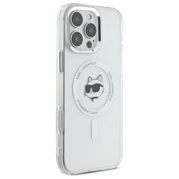 Karl Lagerfeld pouzdro pro iPhone 16 Pro Max 6,9" bílé MagSafe Hardcase IML Metal Choupette Head