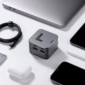 Multifunkčný stojan Joyroom HUB USB Type C - USB 3.0 / RJ45 / HDMI / USB Type C / Thunderbolt pre MacBook Pro Grey (S-H121 Grey)