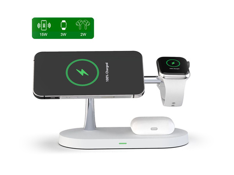Індукційний зарядний пристрій Qi MagSafe 3in1 для iPhone / AirPods / Watch White