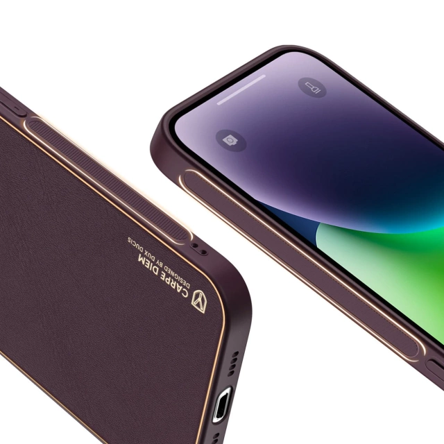 Dux Ducis Yolo case iPhone 14 Plus elegant cover made of ecological leather purple