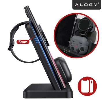 Wireless Inductive Charger 3in1 Qi 3.0 Fast for Samsung S22 S23 S24 Galaxy Watch Buds Station black