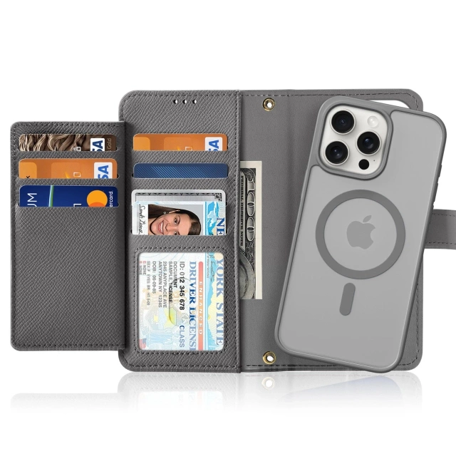 iPhone 15 Pro Dux Ducis Lawa Wallet Mag Lederhülle Grau