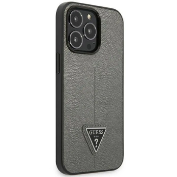 Etui Guess GUHCP14LPSATLG do Apple iPhone 14 Pro 6,1" srebrný/stříbrný pevný obal SaffianoTriangle Logo