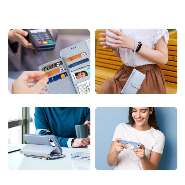 Dux Ducis Lawa iPhone 16e Leather Case with Blue MagSafe Wallet