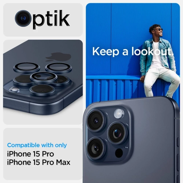 KRYT NA FOTOAPARÁT SPIGEN OPTIK.TR OCHRANA FOTOAPARÁTU „EZ FIT“ 2 BALENIE IPHONE 14 PRO / PRO MAX / 15 PRO / PRO MAX BLUE TITANIUM