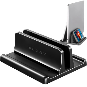 Vertikální stojan pro notebook telefon tablet Držák organizéru 3v1 nastavitelný stolní stojan Alogy černá