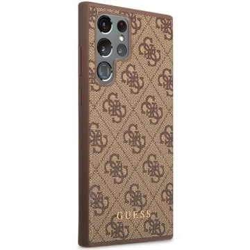 Etui Guess GUHCS23LG4GFBR pre Samsung Galaxy S23 Ultra S918 brązowy/hnedé pevné puzdro 4G kovové zlaté logo