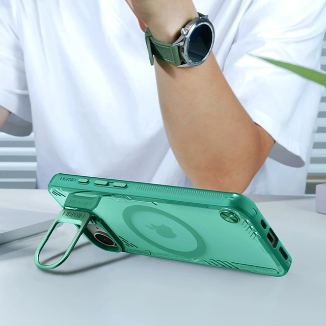 Pouzdro Nillkin Iceblade MagSafe pro iPhone 16e se stojánkem zelené