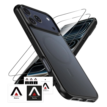 Alogy 3v1 Case Pack™ – čierne hybridné puzdro MagSafe s 2 ochrannými sklami z tvrdeného skla pre Apple iPhone 17 Pro Max