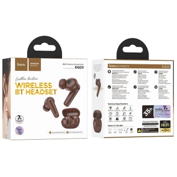 Bezdrôtové Bluetooth slúchadlá HOCO TWS EQ23, nabíjacie puzdro, hnedé