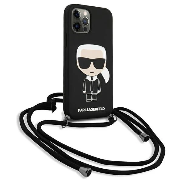 Etui Karl Lagerfeld KLHCP12LWOSLFKBK für iPhone 12 Pro Max 6,7" Hardcase Silicone Cord Iconik
