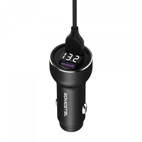 Somostel SMS-A89 Quick Charge QC 3.0 30W nabíječka do auta hliníková 2X USB černá