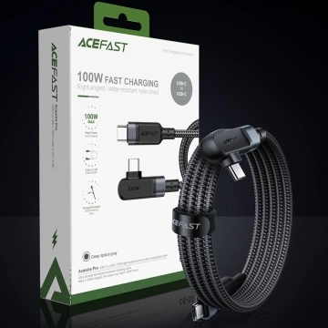 Acefast abgewinkeltes Kabel USB Typ C - USB Typ C 2m, 100W (20V / 5A) schwarz (C5-03 Black)