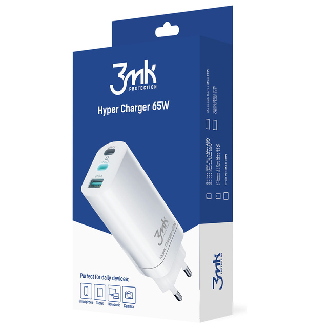 Nástěnná nabíječka 3mk Hyper Charger 65W 2x USB-C Typ C USB QC PD 65W Bílá