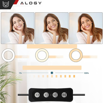 Ring LED ring lamp 10" 2x phone holder standing tripod on desk with adjustable frame Alogy Black