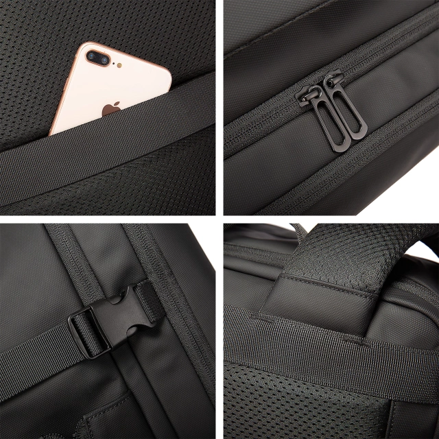 Bange wasserdichter Rucksack für 15,6-Zoll-Laptop, Stadtreisender, 45 x 30 x 16 cm, für Arbeit, Flugzeug, Herren, Damen, mit USB-Anschluss Schwarz