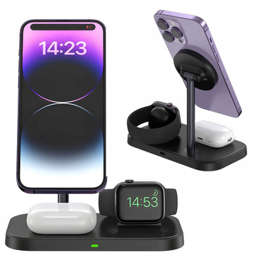 Qi Mag Safe 15W indukční nabíječka pro iPhone Apple Watch AirPods 3v1 bezdrátový stojan černá