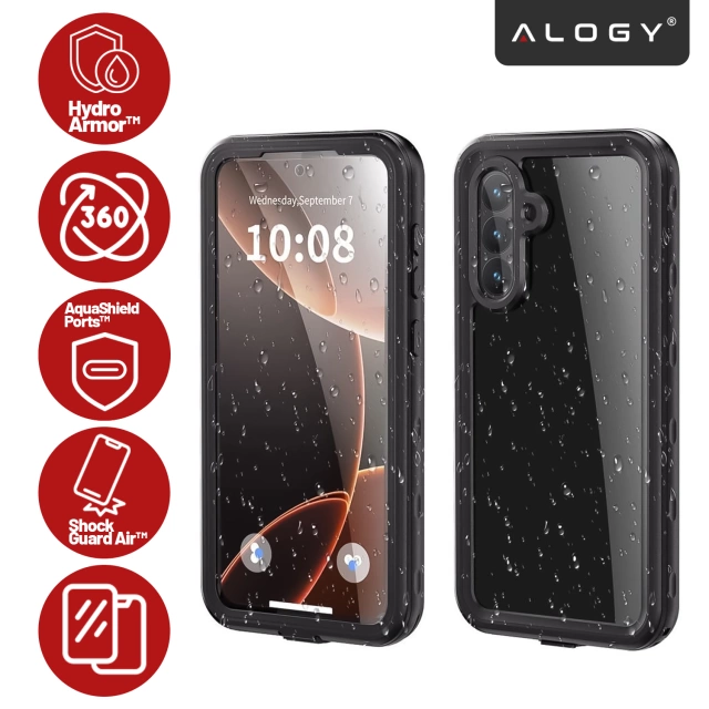 Etui Wodoodporne do Samsung Galaxy A56 5G 2025, Pancerna Obudowa 360° z Przezroczystym Tyłem, Alogy HydroArmor™ IP68 Case – Czarne