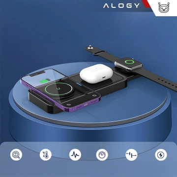 Bezdrôtová indukčná nabíjačka Qi QC 3.0 3v1 rýchla pre Apple iPhone Airpods Watch Nabíjacia stanica 15W čierna