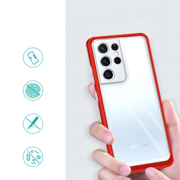 Clear 3in1 case for Samsung Galaxy S21 Ultra 5G gel cover with frame red