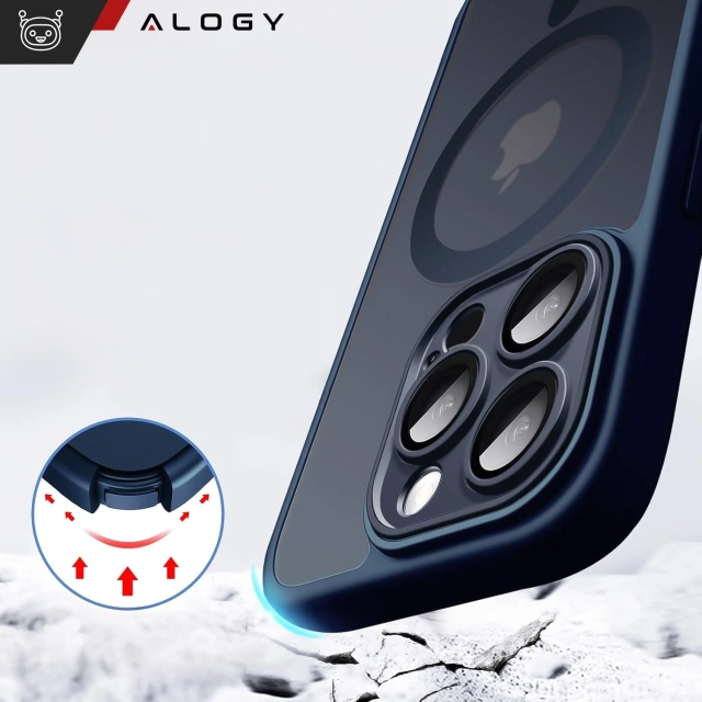 Набір гібридних скляних чохлів 3 в 1 для Apple iPhone 16 Pro, захисний чохол Hybrid MagSafe із захистом об'єктива, 2 чохли із загартованого скла Alogy, темно-синій